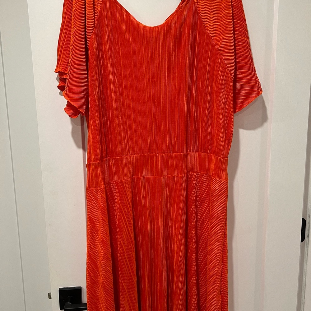 Boohoo Plus Red Ribbed Ruffled Midi Sundress